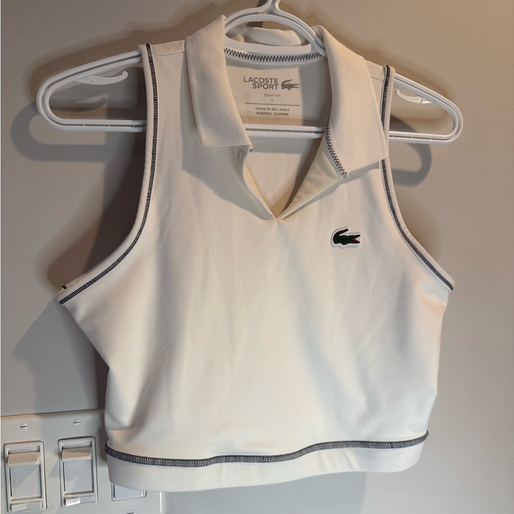 Lacoste Sport Women's White Cropped Polo Top